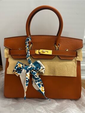 LEATHER INSIDE & OUT Gold Brown 30 BK Satchel Structured Belted w/ Gold HW